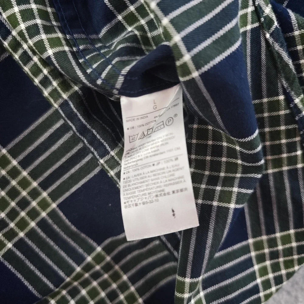 Banana Republic Shirt‎ Mens Large Untucked Fit NWT Blue Green Plaid Long Sleeve